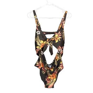 ModCloth Womens The Siena One-Piece Swimsuit 2X Black Hibiscus Holiday Swim